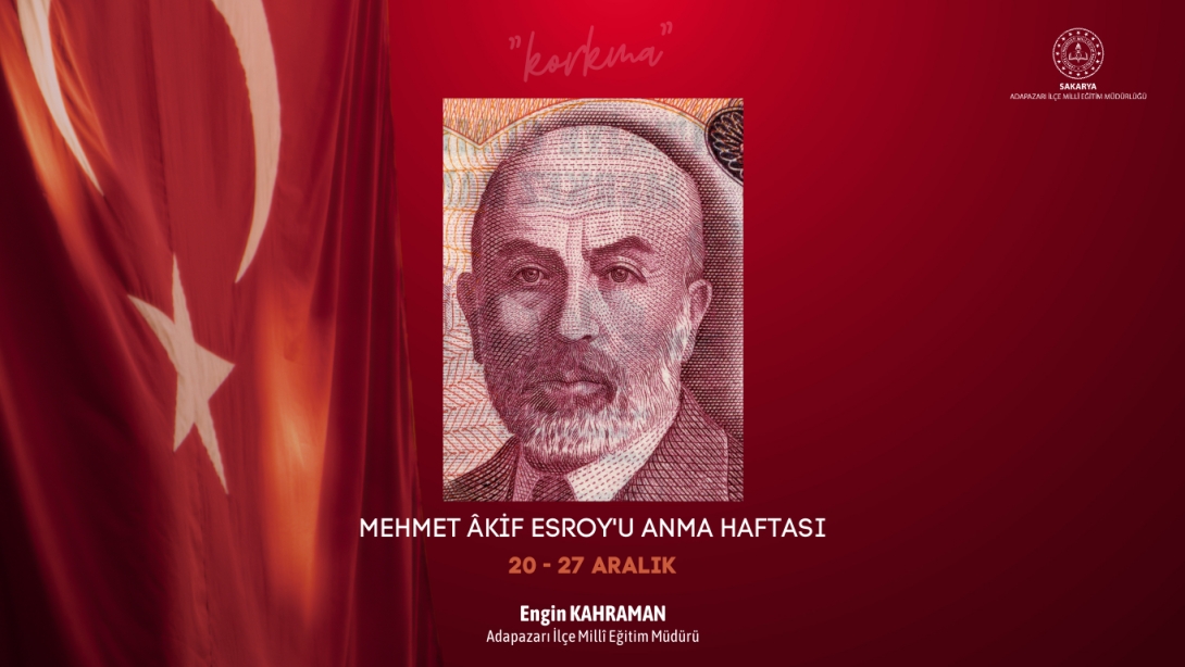 20-27 Aralık Mehmet Akif Ersoy'u Anma Haftası'nda, İstiklâl Marşı'mızın şairi ve milli ruhun güçlü sesi Mehmet Akif Ersoy'u saygı, minnet ve rahmetle anıyoruz.